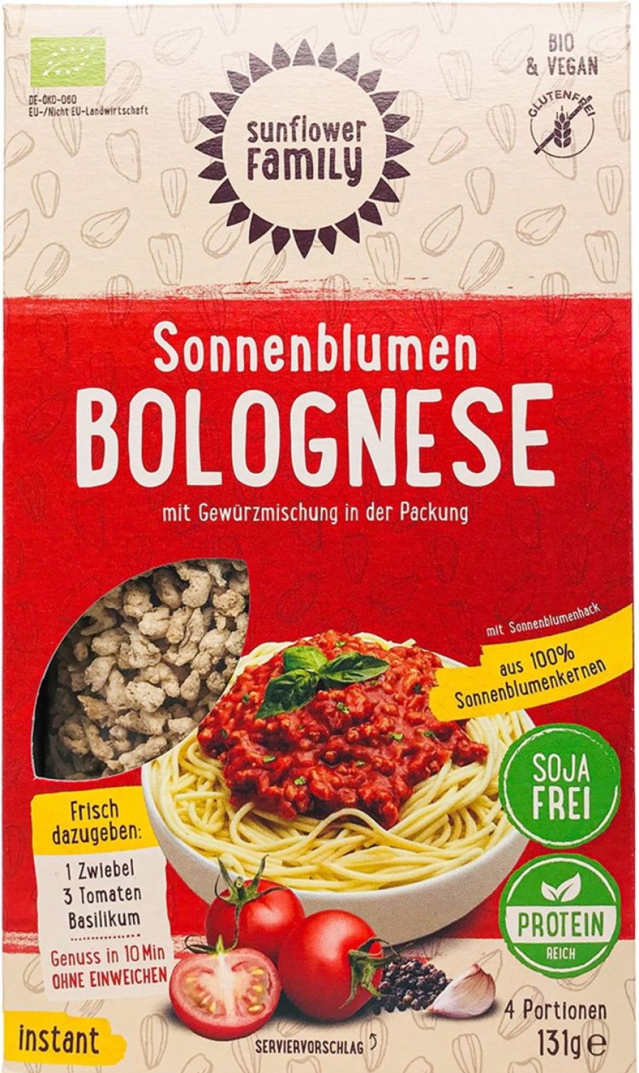 SunflowerFamily Sostituti Della Carne | Bolognese Di Semi Di Girasole Bio, 131 G