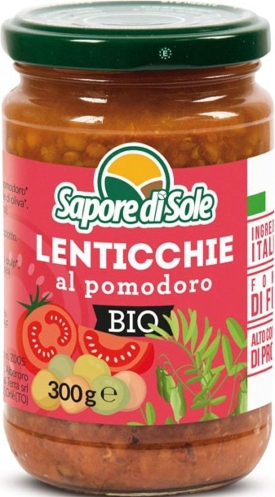 Sapore di Sole Piatti Pronti | Lenticchie Al Pomodoro Bio, 300 G
